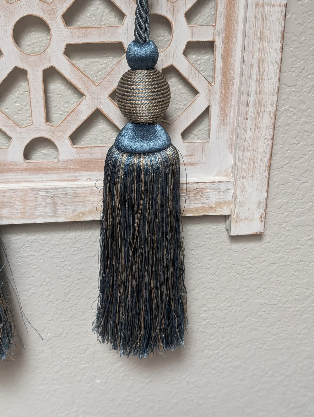 blue/ gold tassel curtain tie backs 2 pack luxury designer modern Victorian